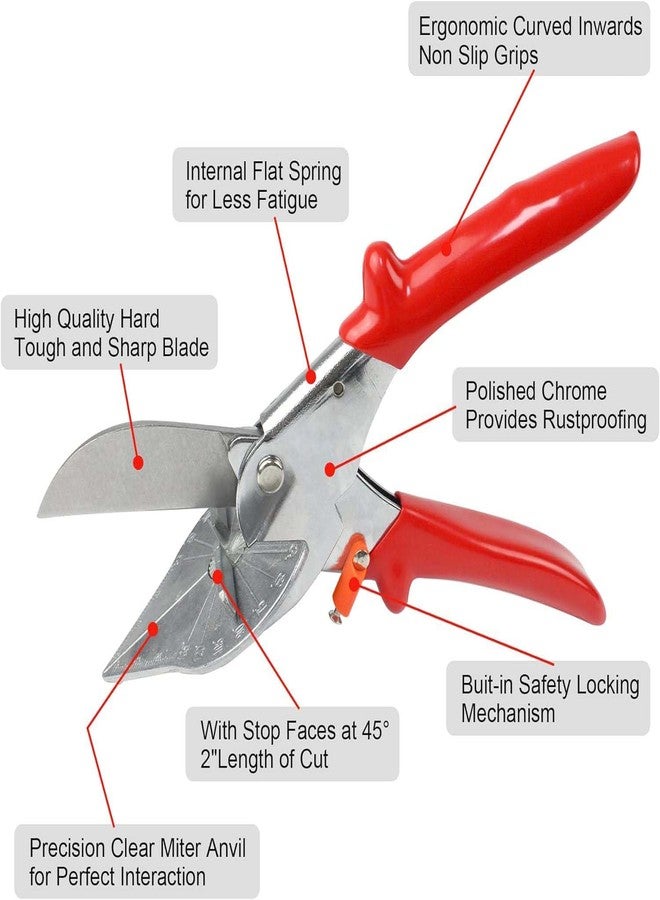 UPTODATETOOLS Multi-Purpose Miter Shears, Quarter Circle Cutting Tool for angled cuts on moldings and edges, adjustable from 45 to 135 degrees - Image 3